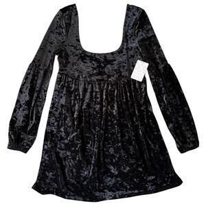 Free People Black Crushed Velvet Babydoll Mini Dress – NWT – Size S